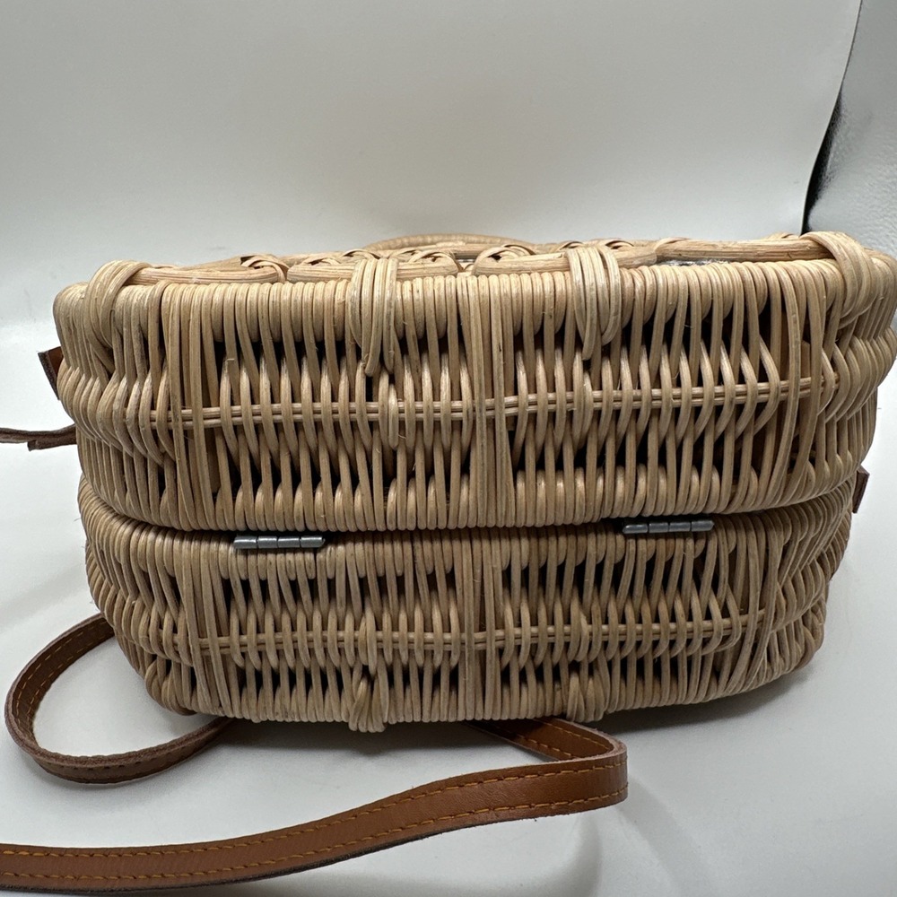 Anthropologie Mini Rattan Gingham Lined Suitcase Satchel Unique Worn On TV - Picture 8 of 10